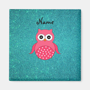 Aimant Jolie chouette rose parties scintillant turquoise