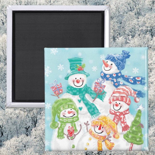 Aimant Jolie famille des neigeurs de Noël dans la neige (Créateur téléchargé)