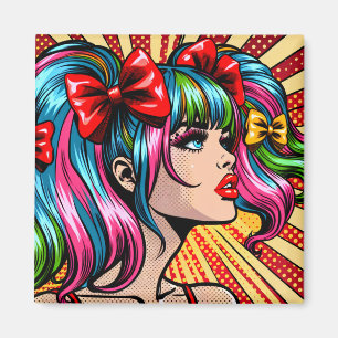 Aimant Jolie fille de bande dessinée pop art avec des rub