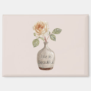 Aimant Jolie Fleur de Rose Pêche dans un Vase Anniversair