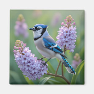Aimant Jolie Jay Bleue debout sur les Branches Lilac
