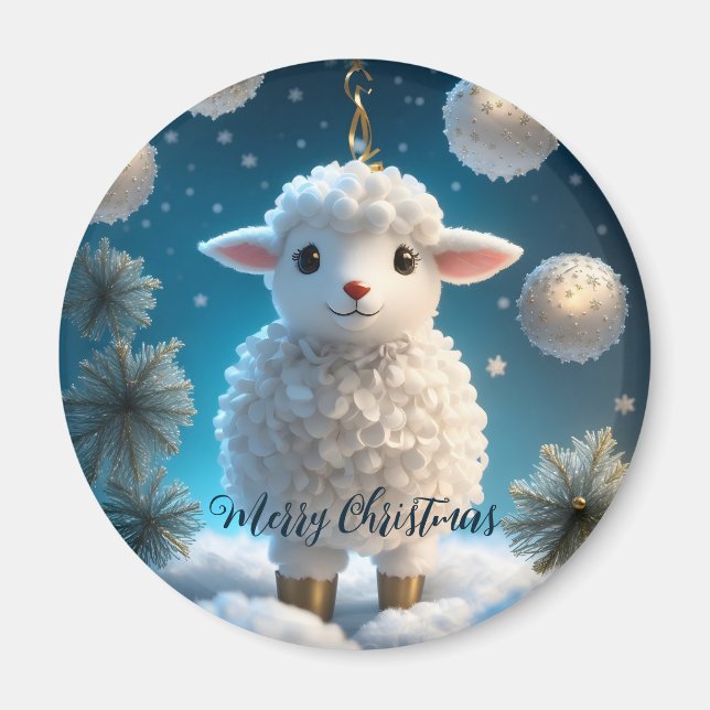 Aimant Jolie petite agneau mouton Noël religieux (Devant)