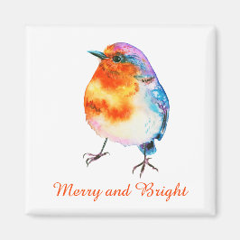 Aimant Jolie Robin de Noël Aquarelle Joyeux et lumineux