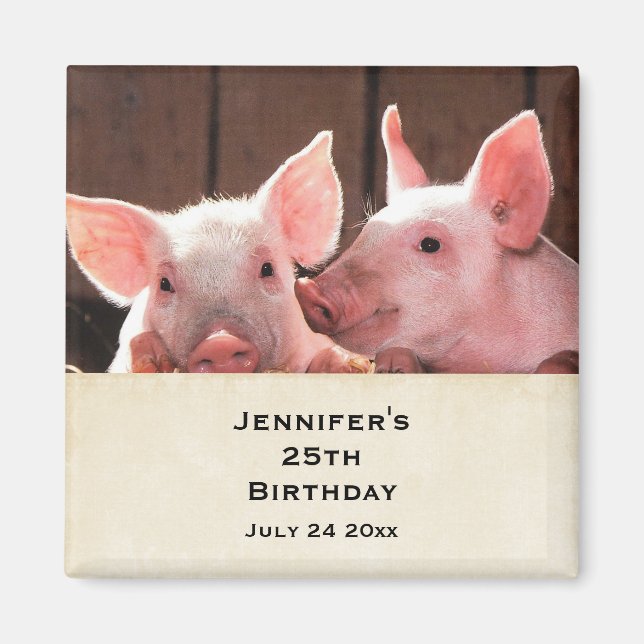 Aimant Jolie rose Piglets photo animal Anniversaire (Devant)
