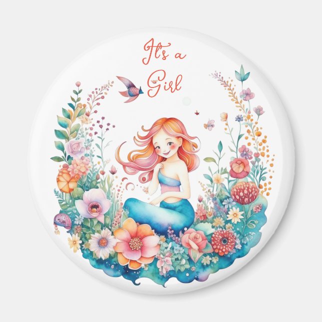 Aimant Jolie sirène Baby shower de fille C'est une fille (Devant)