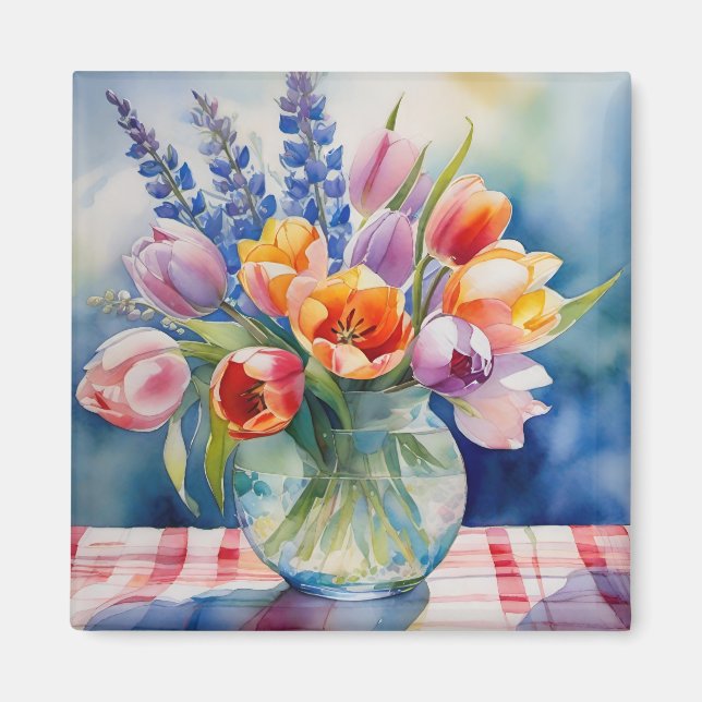 Aimant Jolie tulipe aquarelle dans l'aimant de vase de ve (Devant)