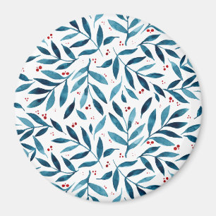 Aimant Jolies branches d'aquarelle - turquoise et rouge