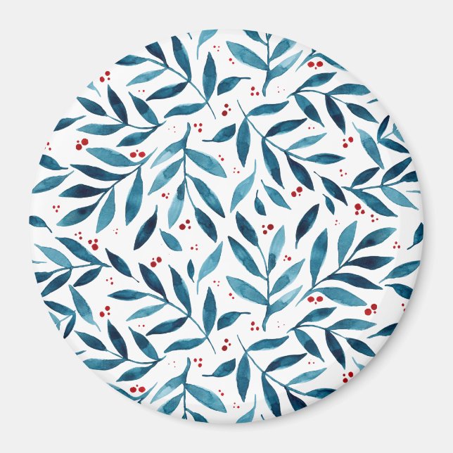 Aimant Jolies branches d'aquarelle - turquoise et rouge (Devant)