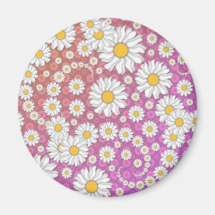 Aimant Jolies marguerites blanches sur fond rose jaune