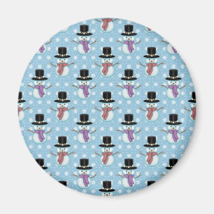 Aimant Jolis bonshommes de neige sur motif bleu pâle