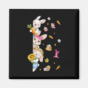 Aimant Jolis lapins de Pâques qui regardent Fleurs Printe