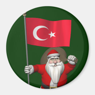 Aimant Jolly Père Noël Avec Drapeau De Turquie