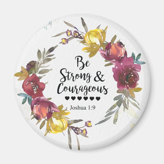 Aimant Joshua 1:9 Be Strong and Courageous Floral Wreath (Devant)