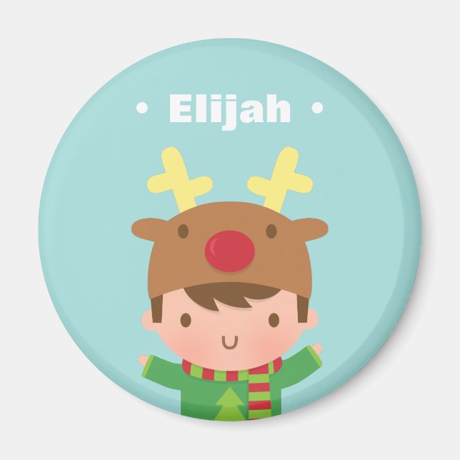 Aimant Jote Reindeer Garçon Enfants Fillers de Noël (Devant)
