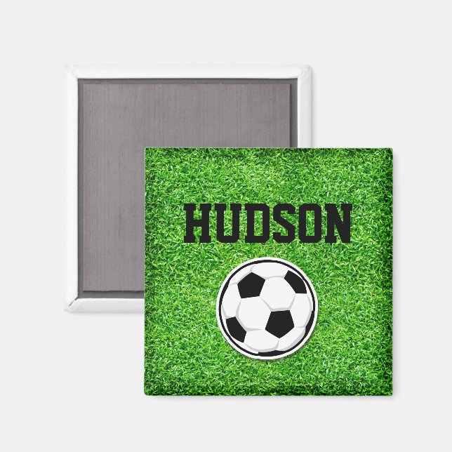 Aimant Joueur de balle de football NOM Vert herbe Sports  (Recto/Verso)