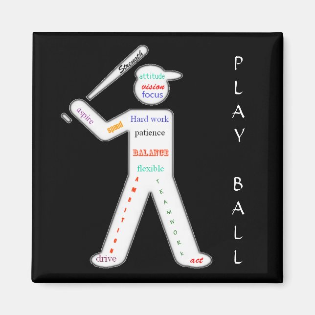Aimant Joueur de baseball avec des mots motivants (Devant)
