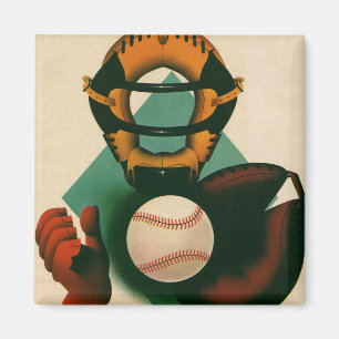 Aimant Joueur de baseball vintage, Catcher avec Mitt