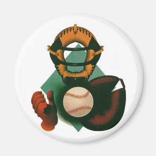 Aimant Joueur de baseball vintage, receveur avec gant