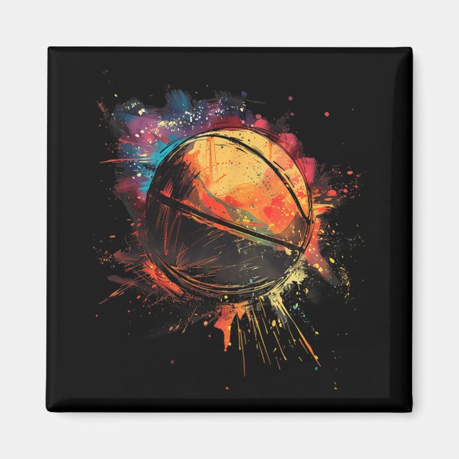 Aimant Joueur de basket-ball Aquarelle Dessin Ar (Devant)