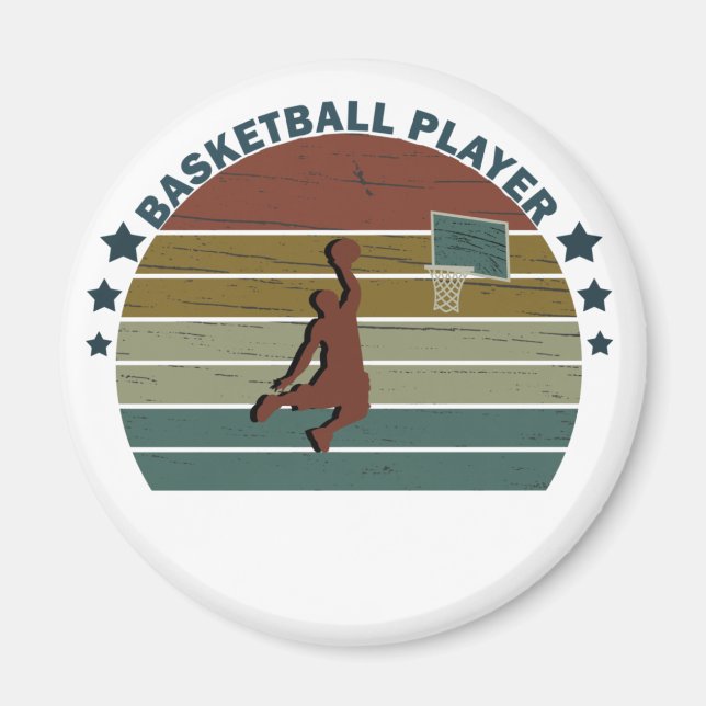 Aimant Joueur de basket-ball slunk coucher de soleil rétr (Devant)