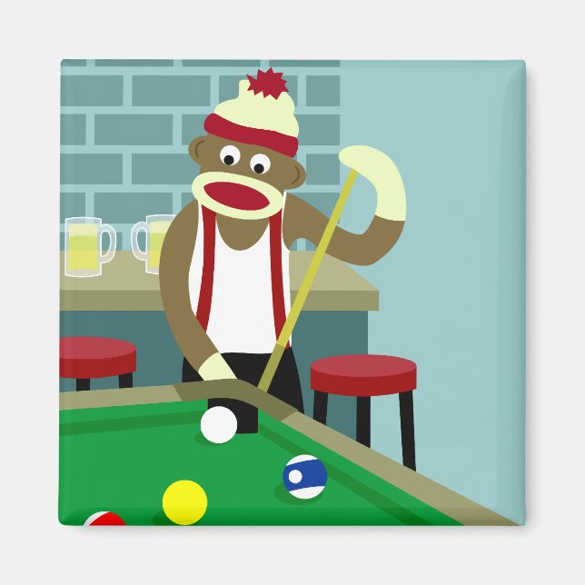 Aimant Joueur de billard Sock Monkey Pool (Devant)