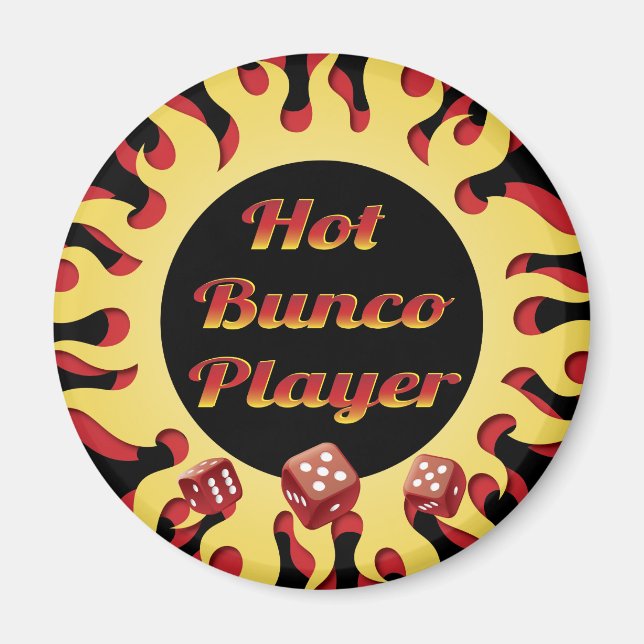 Aimant joueur de bunco chaud avec dés rouges (Devant)