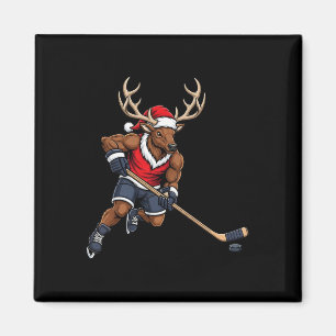Aimant Joueur de hockey Funny Reindeer Noël Hommes Femmes