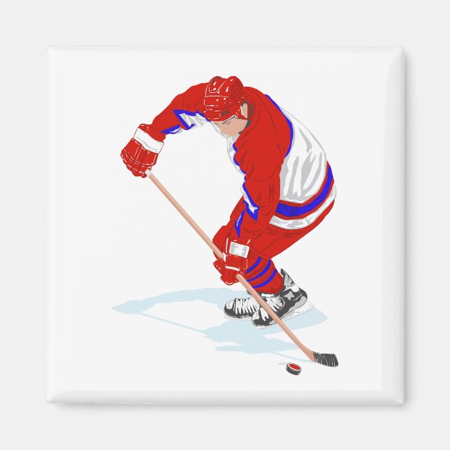 Aimant Joueur de hockey sur glace bleu rouge (Devant)