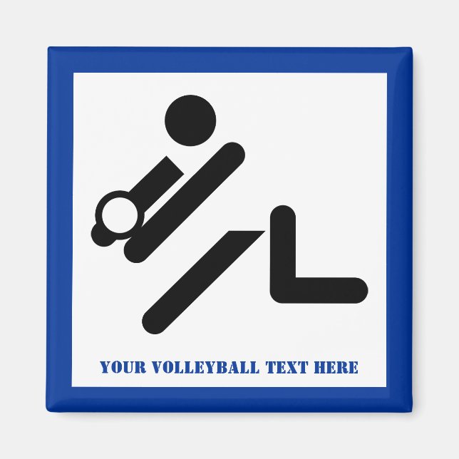 Aimant Joueur de volley-ball noir, blanc, bleu icon custo (Devant)