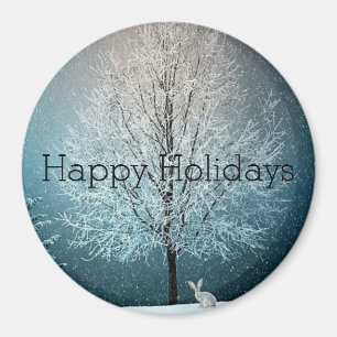 Aimant Jour de la neige, Arbre couvert de neige, Lapin