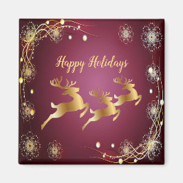 Aimant Jour de Noël Golden Reindeers Rouge rose Élégant