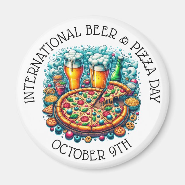 Aimant Journée internationale de la bière et de la pizza  (Devant)