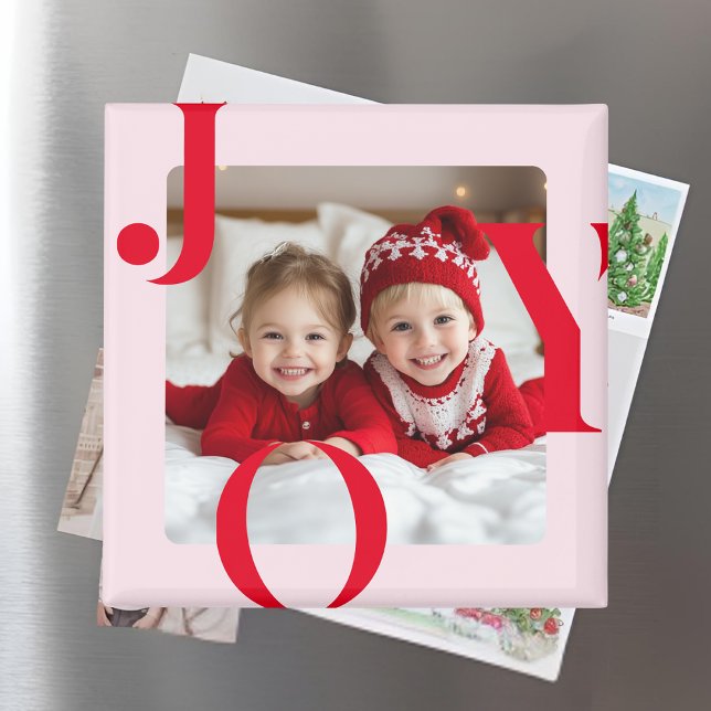 Aimant JOY | Cadeau photo moderne rouge et rose de Noël (Créateur téléchargé)