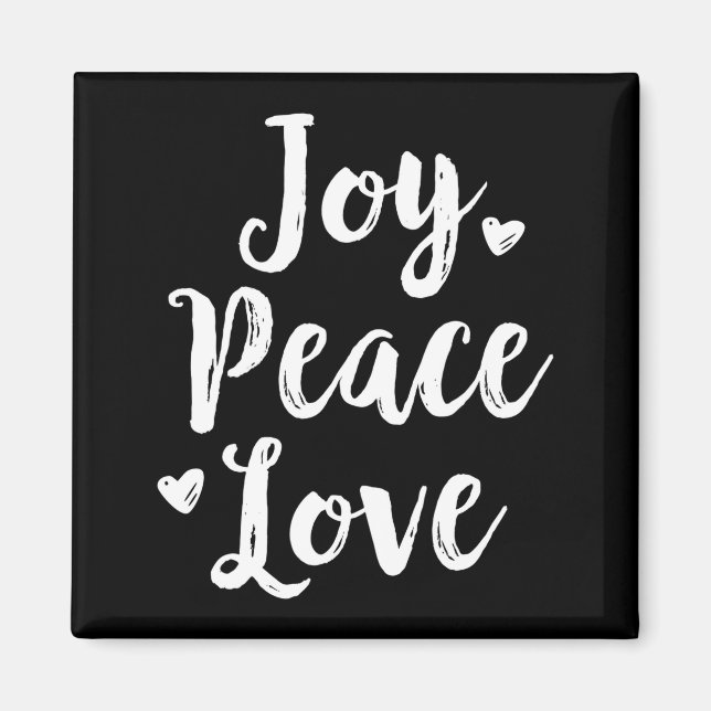Aimant Joy Peace Love Red Brushed Script Womens Holiday  (Devant)