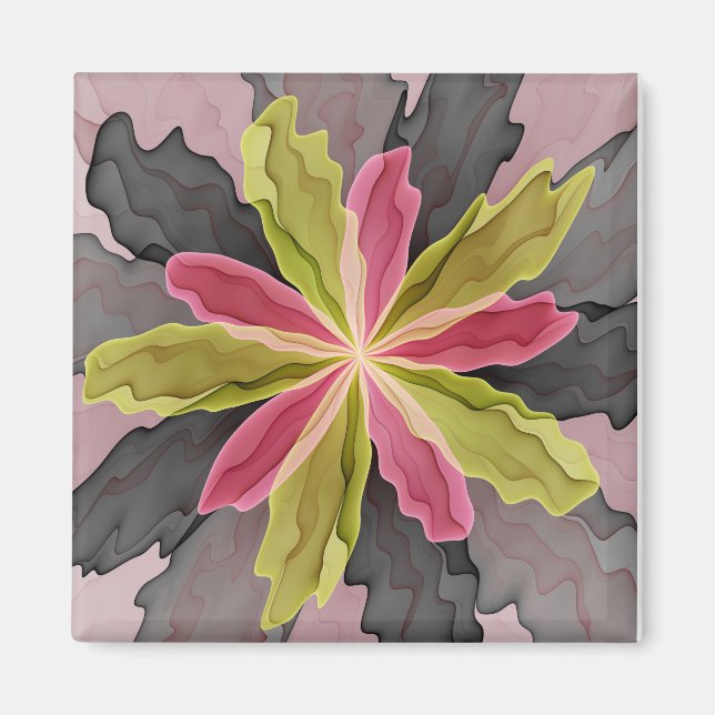 Aimant Joy, Vert rose Anthracite Imaginaire Fleur Fractal (Devant)