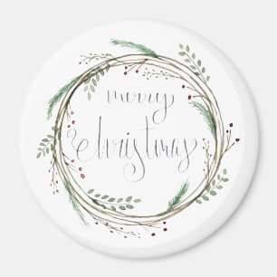 Aimant Joyeuse couronne d'aquarelle de Noël
