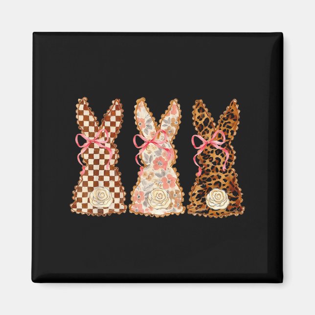 Aimant Joyeuse fête de Pâques Trois Lapins Patchwork Drôl (Devant)
