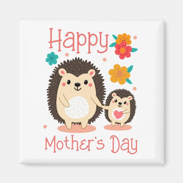 Aimant Joyeuse Fête des Mères Maman et bébé Hérisson (Devant)