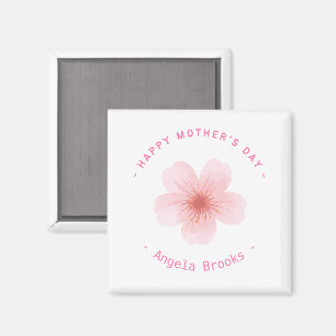 Aimant Joyeuse Fleur rose de fête des Mères blanche
