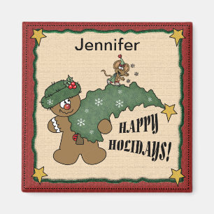 Aimant Joyeuses fêtes Gingerbread Homme et souris