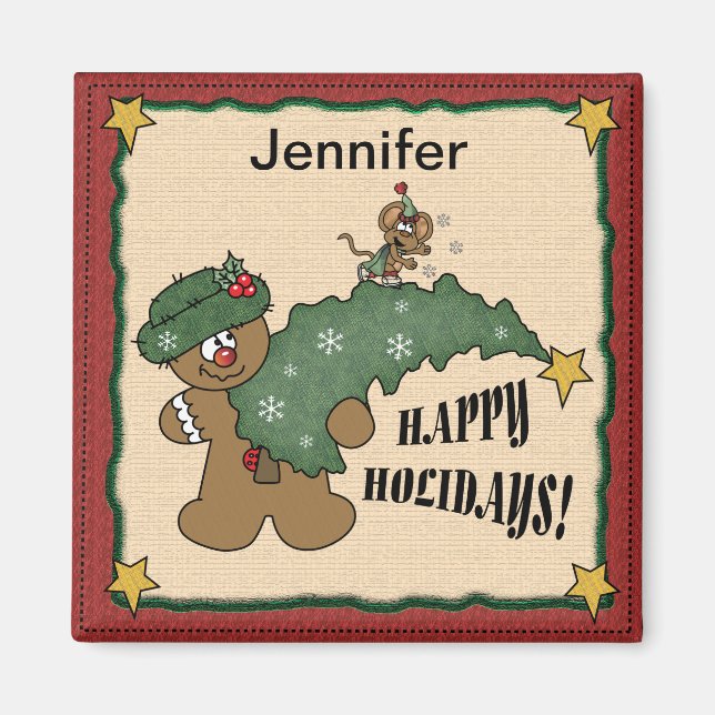 Aimant Joyeuses fêtes Gingerbread Homme et souris (Devant)