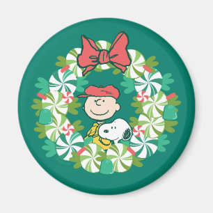 Aimant Joyeuses fêtes Wreath de bonbon de menthe poivré