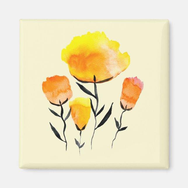 Aimant Joyeuses fleurs orange et jaune (Devant)