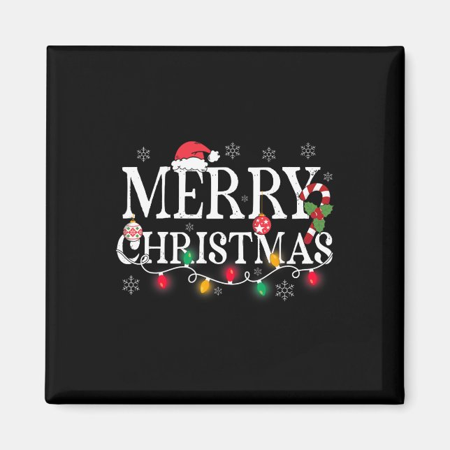 Aimant Joyeuses lumières de Noël Santa Hat Noël Famille H (Devant)