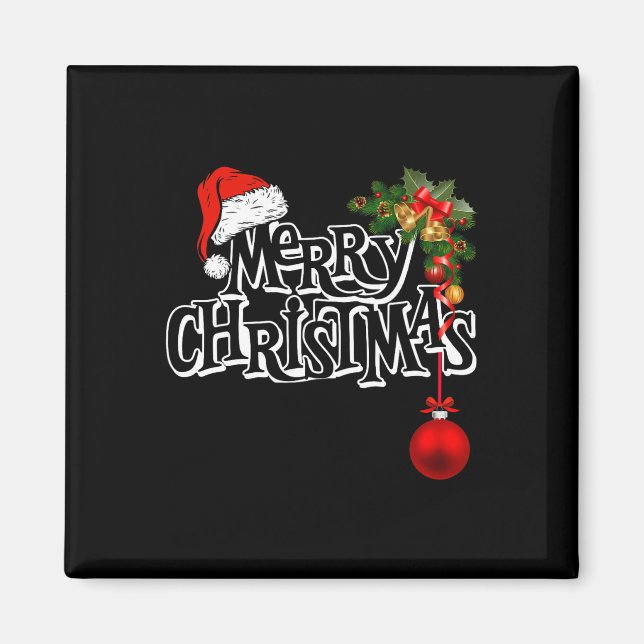 Aimant Joyeuses lumières de Noël Santa Hat Noël Famille H (Devant)