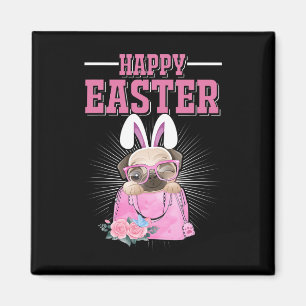 Aimant Joyeuses Pâques Chien Drôle Pug Lapin