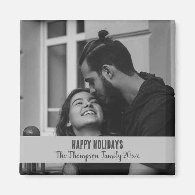 Aimant Joyeuses vacances noir et blanc élégant gardien (Devant)