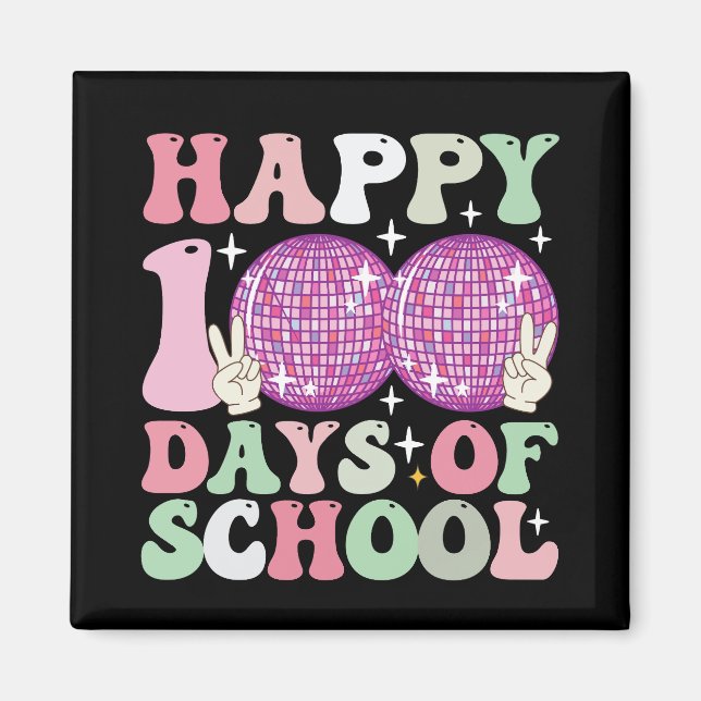 Aimant Joyeux 100 Jours De Scolaire Boule Disco Super Rét (Devant)