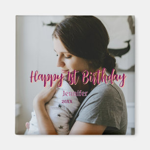 Aimant Joyeux 1er anniversaire enfant bébé mère rouge ora