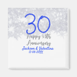 Aimant Joyeux 30e anniversaire mariage argent bleu partie
